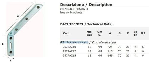 Mensola in acciaio zincato Aldeghi 2577AZ - mm 100x70