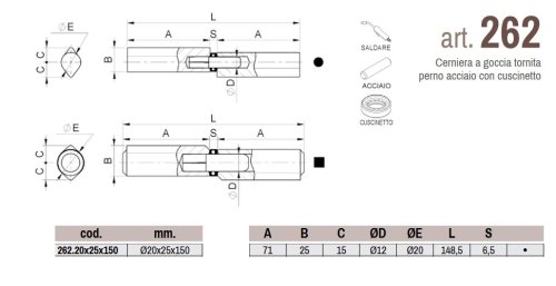 Cerniera 2 ali a goccia Combi 262 acciaio zincato mm 150x20x25