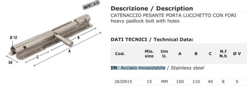 Catenaccio portalucchetto in acciaio inox Aldeghi 263IN mm 150x34