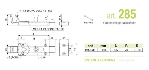 Catenaccio porta lucchetto zincato mm 150 Combi 285