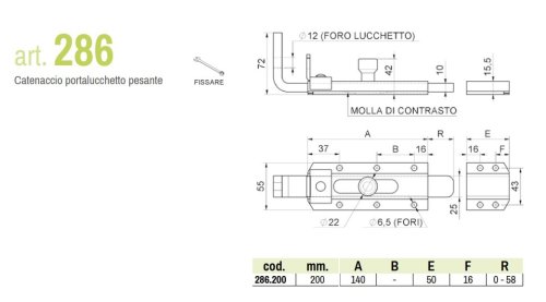 Catenaccio porta lucchetto zincato mm 200 Combi 286