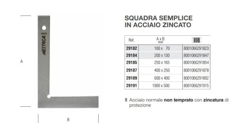 Squadra semplice Metrica in acciaio zincato - mm 100x70