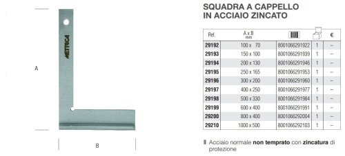 Squadra a cappello Metrica in acciaio zincato - mm 100x70