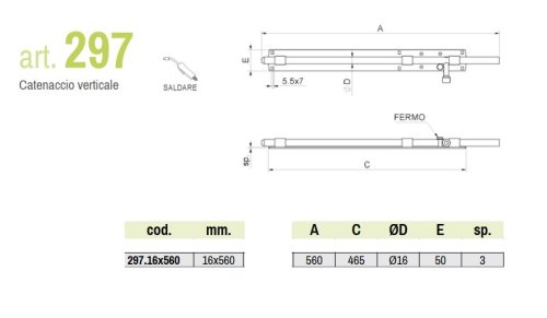 Catenaccio verticale mm 560 acciaio zincato Combi 297