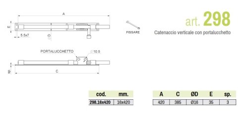 Catenaccio verticale porta lucchetto mm 420 zincato Combi 298