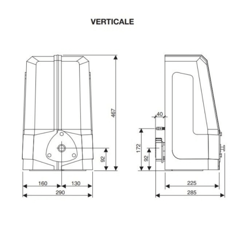 Motore Fadini MEC 200 per cancello scorrevole - TIPO monofase - CV 0,5 - SCHEDA no - POSIZIONE verticale