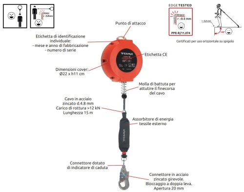 Dispositivo anticaduta retrattile Camp Safety 3137 COBRA 10 (con cavo ø 4.8 mm da 10m)