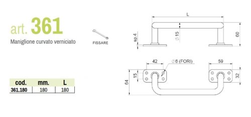 Maniglione tubolare in ferro curvato Combi 361 mm 180