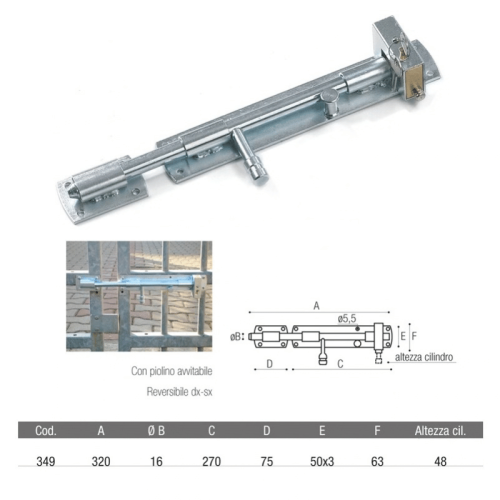Catenaccio corazzato con lucchetto incorporato ADEM 349 mm 320 ø 16 mm