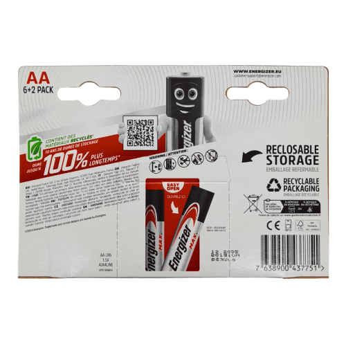 ENERGIZER MAX AA - 8 batterie Stilo LR6 alcaline 1,5V