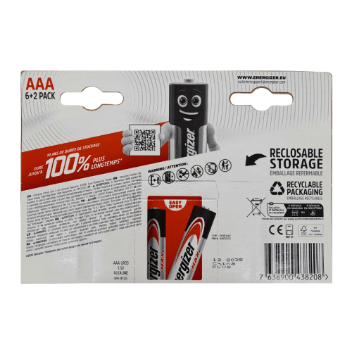 ENERGIZER MAX AAA - 8 batterie Mini Stilo LR3 alcaline 1,5V