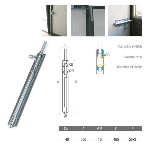 Catenaccio verticale con piolino ADEM 40 - mm 560 ø 16 mm