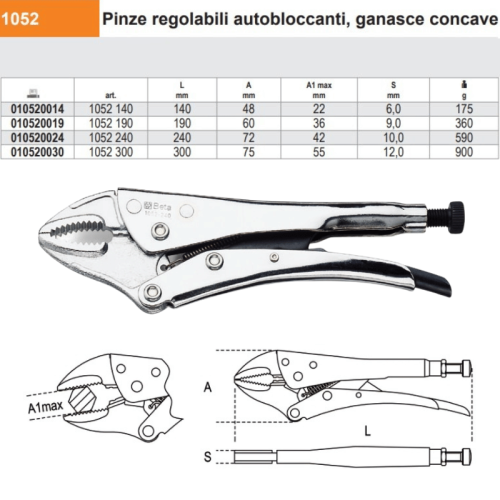 Pinza regolabile autoblocccante BETA 1052 - L mm 140