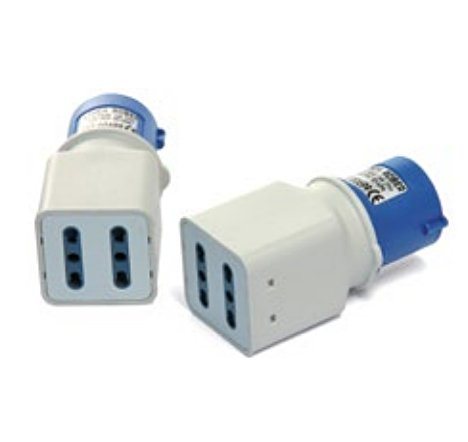 Adattatore spina CEE blu 2 prese bipasso 2P+T 16A 250V