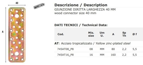 Giunzione diritta in acciaio tropicalizzato Aldeghi 745AT - mm 80x40