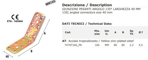 Giunzione angolo 135° in acciaio tropicalizzato Aldeghi 747AT mm 160x40