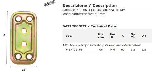 Giunzione diritta in acciaio tropicalizzato Aldeghi 748AT mm 60x30