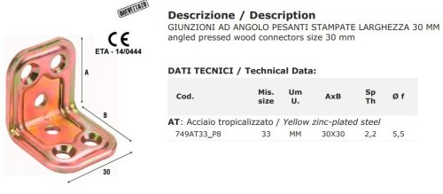 Giunzione ad angolo acciaio tropicalizzato Aldeghi 749AT mm 30x30