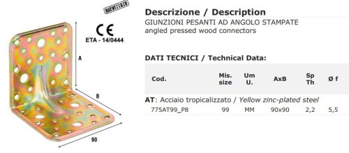 Giunzione angolo in acciaio tropicalizzato Aldeghi 775AT mm 90x90