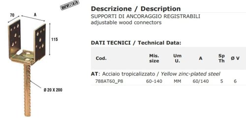 Supporto registrabile mm 60/140 in acciaio Aldeghi 788AT