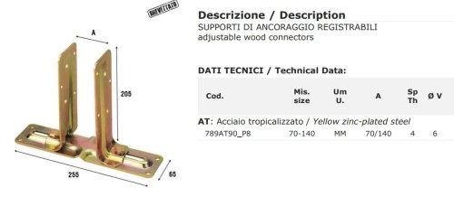 Supporto registrabile mm 70/140 in acciaio Aldeghi 789AT