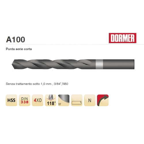 Serie 25 punte trapano Hss DIN338 1-13 mm Dormer A190204