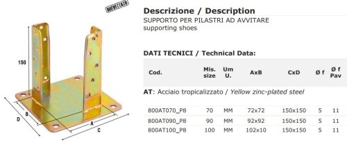 Supporto per pilastro ad avvitare Aldeghi 800AT - mm 72x72