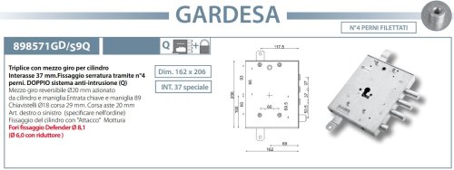 Serratura Mottura 898571G9Q Gardesa foro cilindro profilo europeo - mano SX