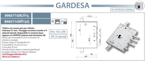 Serratura Mottura 898571GRL Gardesa cilindro EU - mano DX