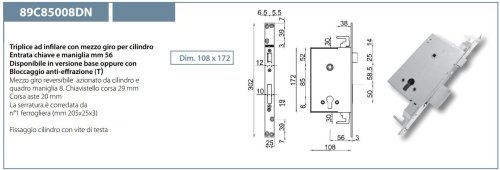 Serratura Mottura 89C850 chiusura triplice compatibile CR8000 - mano DX