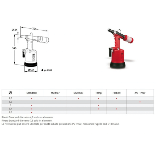 Rivettatrice oleopneumatica per rivetti a strappo FAR RAC 171