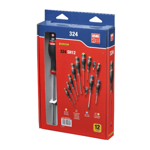 Serie assortimento 12 cacciaviti USAG 324 SH12 TAGLIO-CROCE-POZIDRIV