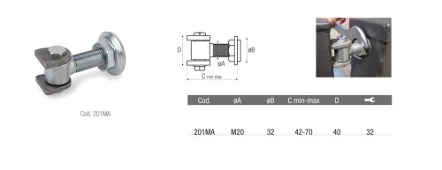 Cardine superiore M20 alette e boccole regolabili ADEM 201MA