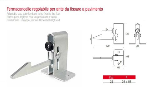 Fermacancello per ante ADEM 25 regolabile in altezza da mm 34-84