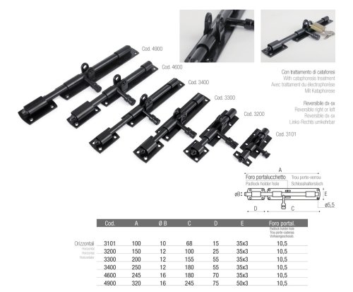 Catenaccio orizzontale verniciato nero ADEM 4900 mm 320 ø perno mm 16