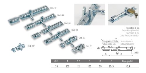 Catenaccio orizzontale ADEM 33 mm 200 perno ø 12 mm