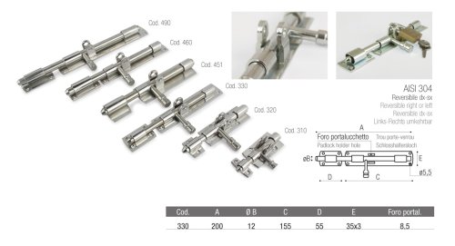 Catenaccio INOX porta lucchetto ADEM 330 mm 200 perno ø 12