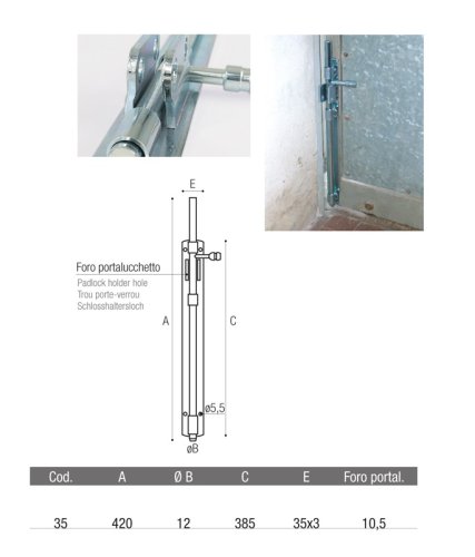 Catenaccio verticale porta lucchetto ADEM 35 - mm 420 ø 12 mm