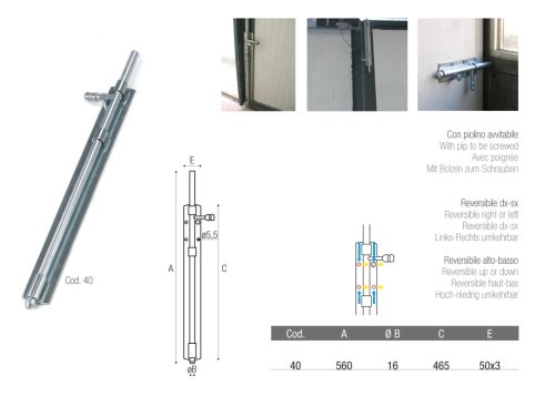 Catenaccio verticale con piolino ADEM 40 - mm 560 ø 16 mm