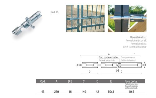 Catenaccio orizzontale a saldare ADEM 45 mm 230 ø perno mm 16