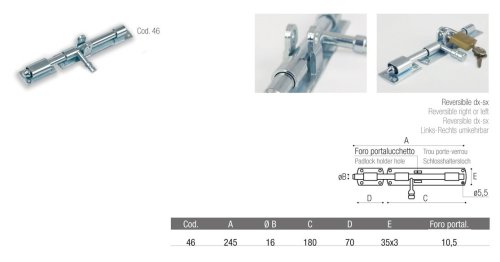 Catenaccio orizzontale da avvitare ADEM 46 MM245 perno ø 16 mm