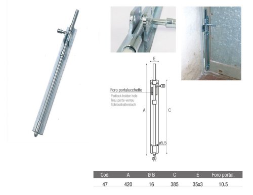 Catenaccio verticale con porta lucchetto ADEM 47 mm 420 ø 16 mm