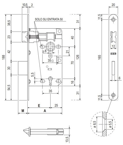 AGB B00571.60.22 serratura porte legno E60 mm frontale bronzo verniciato