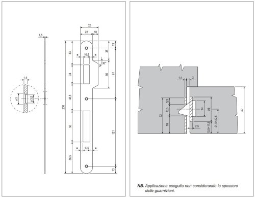 AGB B00590.11.34 contropiastra serratura mm 22x238 bordo tondo cromato opaco