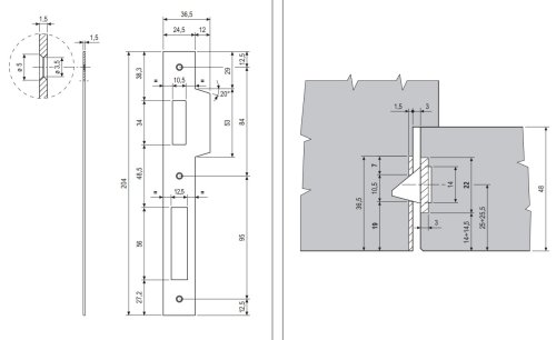 AGB B00590.19.06 contropiastra serratura mm 25x204 nichelato bordo quadro aletta sagomata