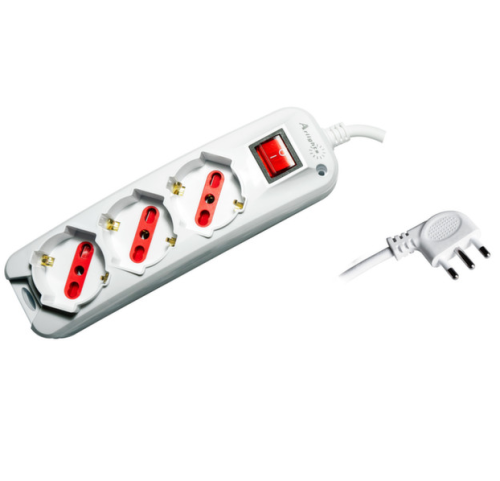 Multipresa a 3 prese schuko bipasso tasto ON/OFF 16A - - bianco