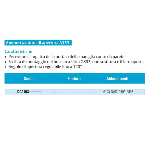 Ammortizzatore di apertura per braccio slitta ASSA ABLOY DCA153