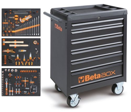 Carrello porta utensili Beta BW C04BOX VU, 6 cassetti con 196 attrezzi grigio