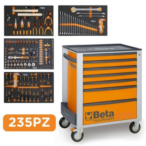 Carrello porta utensili Beta BW2400S 7/I-S, 7 cassetti con 235 attrezzi, arancio