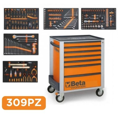 Carrello porta utensili Beta BW2400S 07/E-M, 7 cassetti con 309 attrezzi, arancio